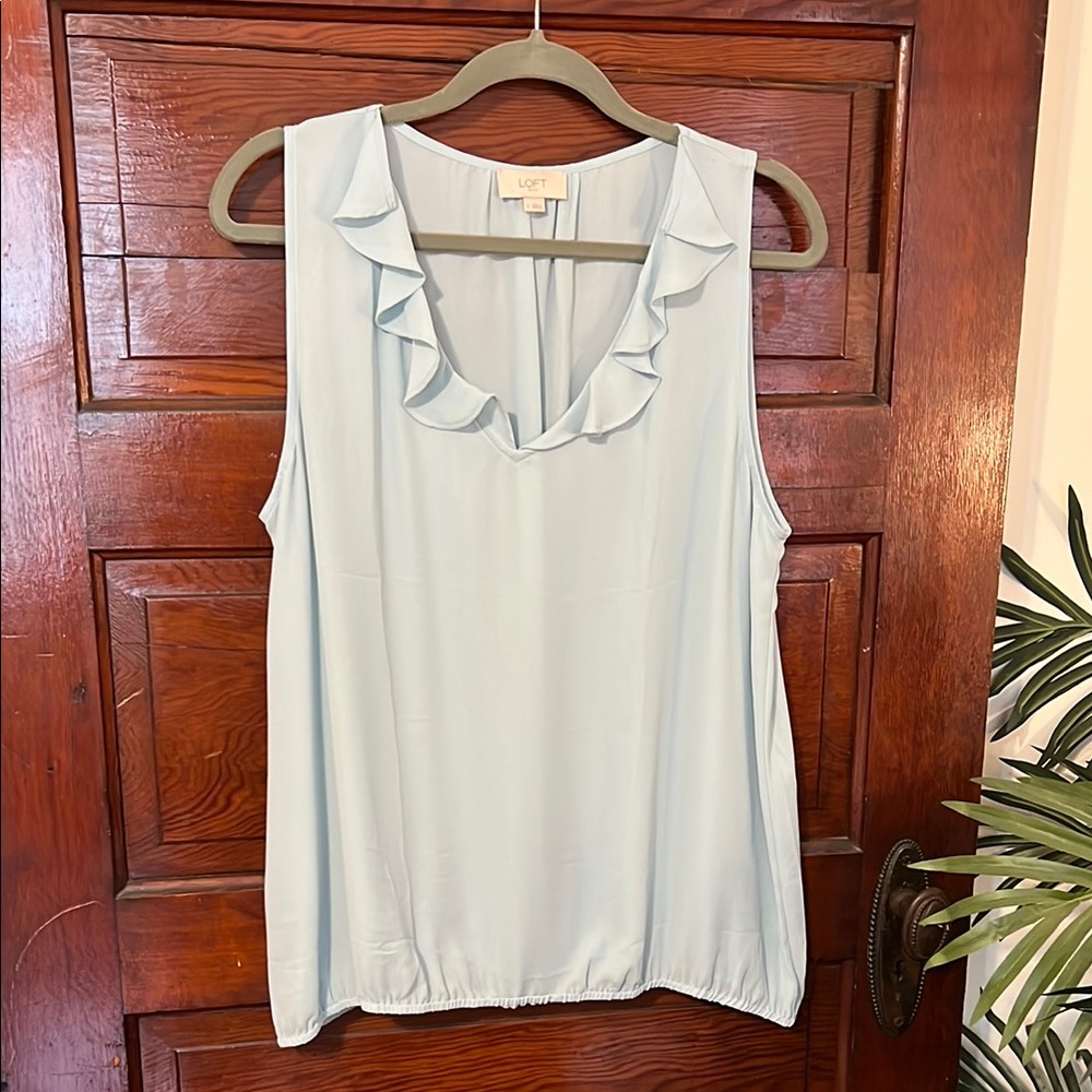 LOFT Women's Light Blue Ruffle Top